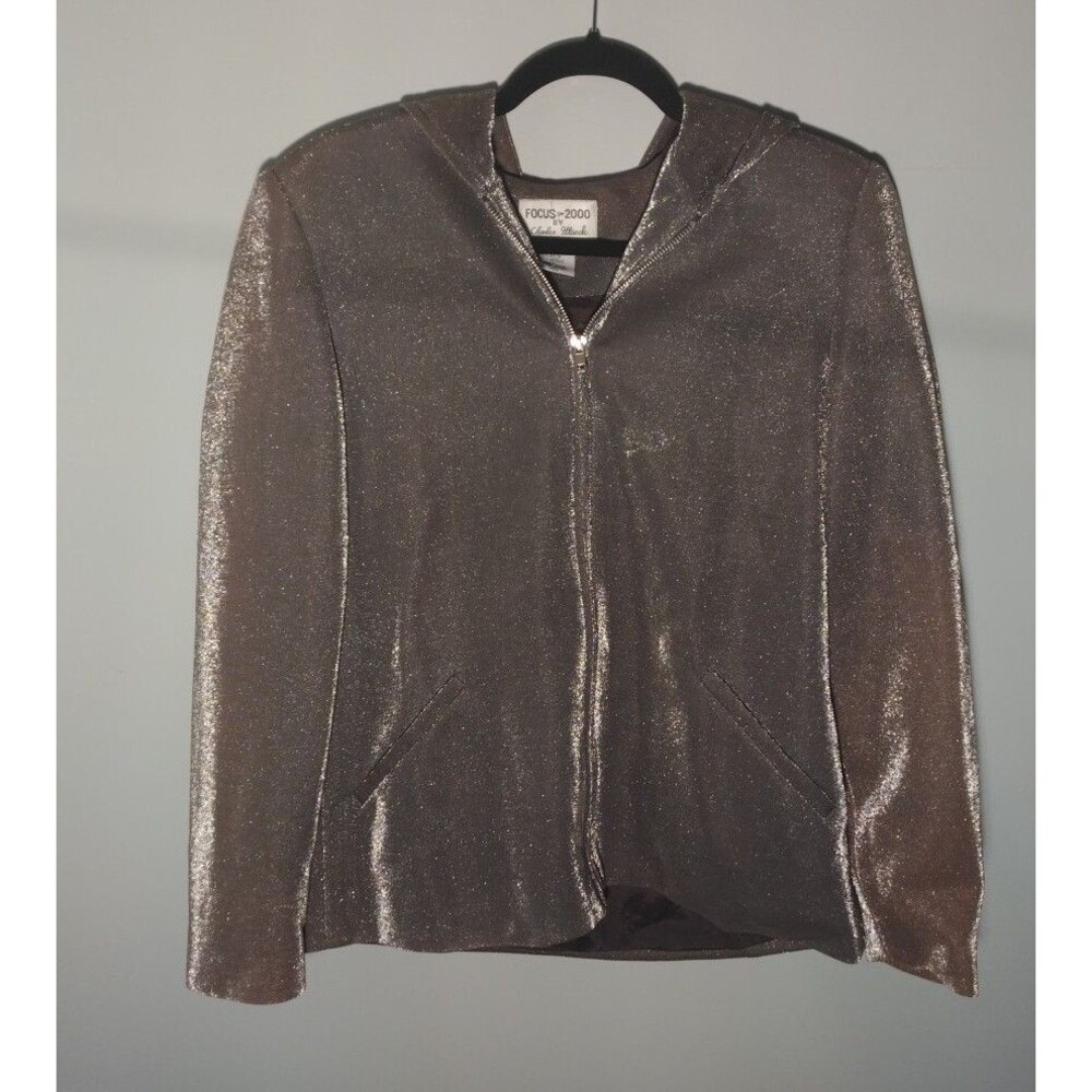 Focus 2000 Silver Metallic Hooded Zip-Up Jacket-Women's Size 6-EXCELLENT